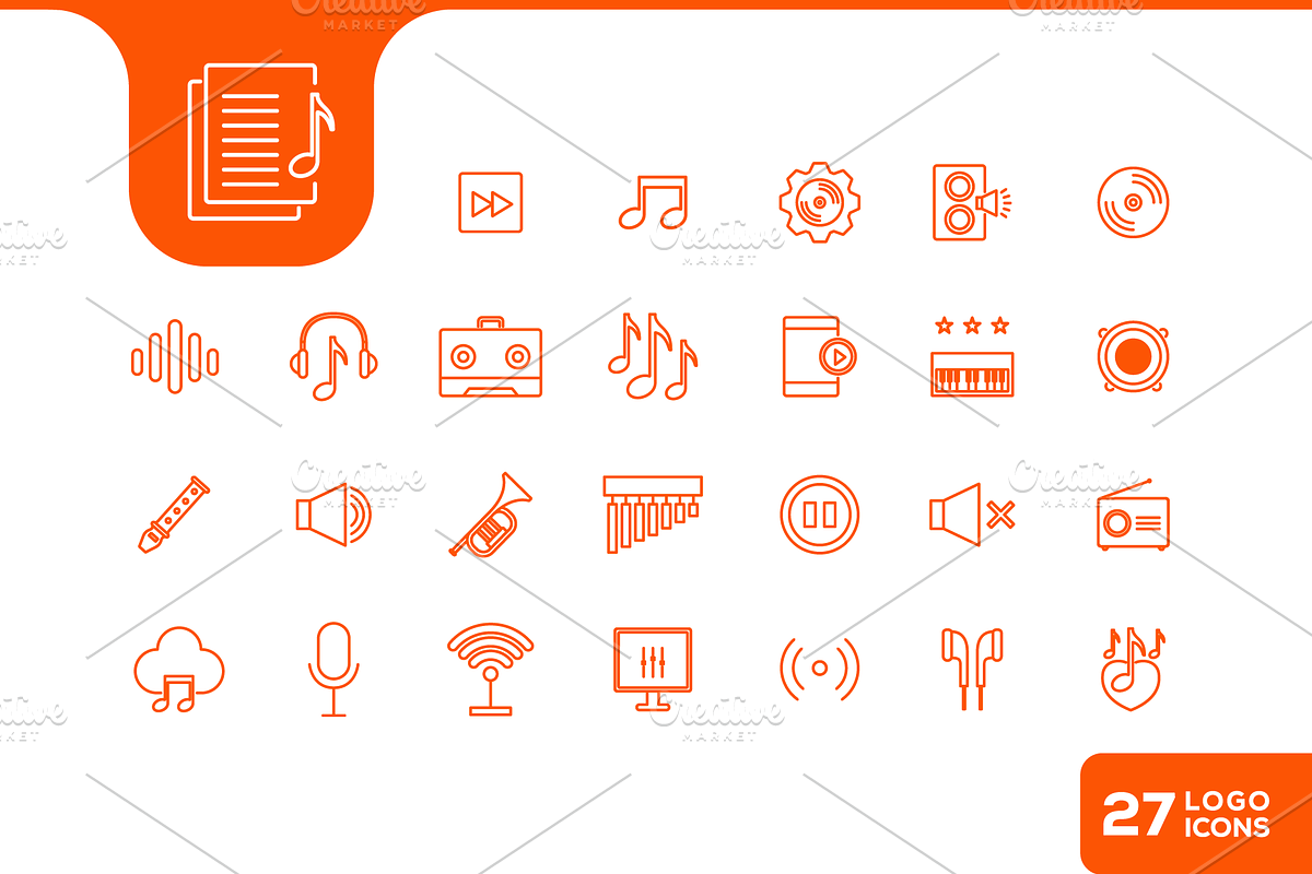 Minimalist Music Icon Set, an Outline Icon by devastd