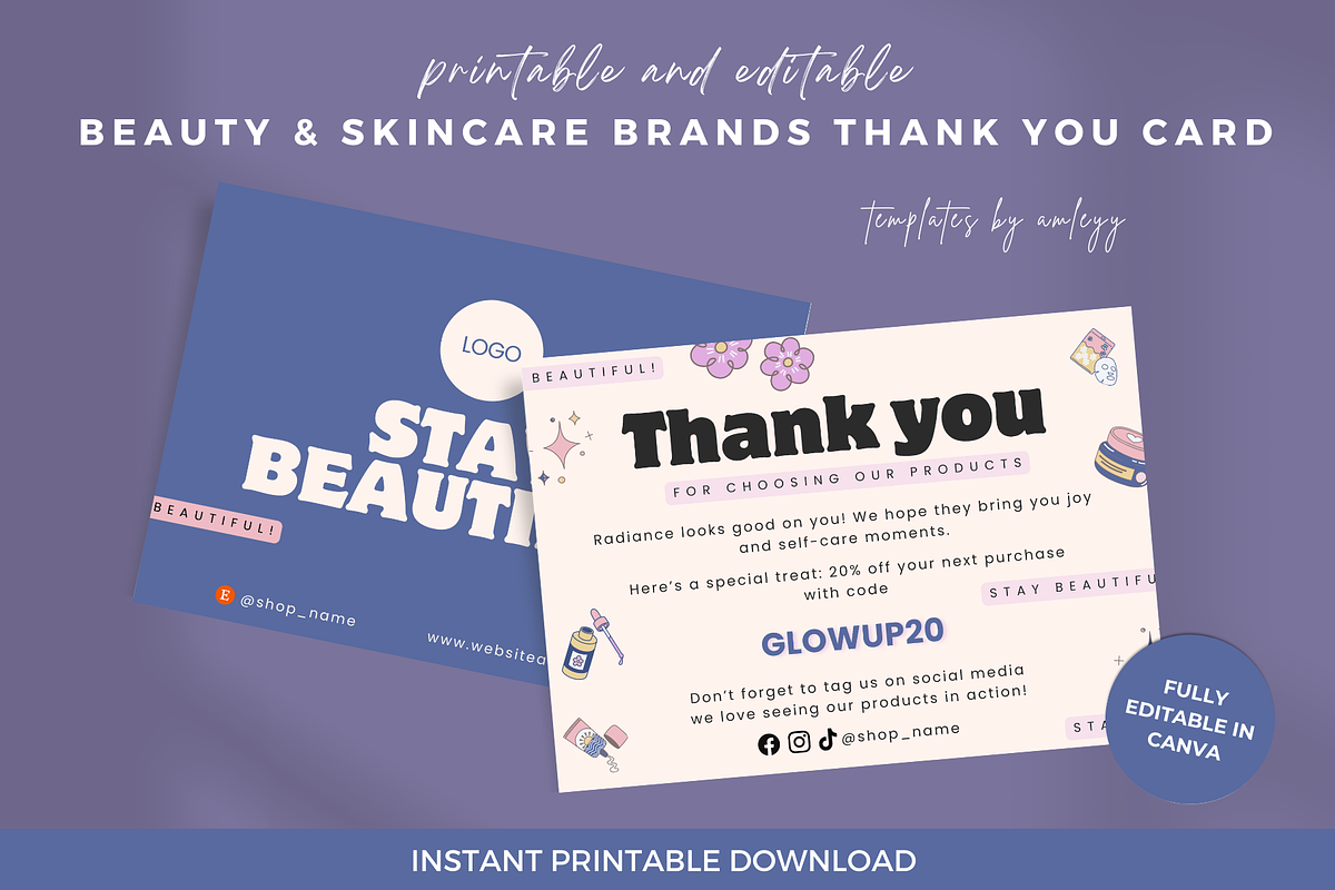 Elegant Beauty & Skincare Thank You, a Card Template by Elegant_Studio44 (Photo 1 of 6)