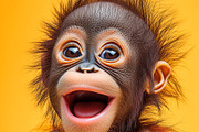 Laughing Baby Orangutan on Yellow, an Animal Photo by Elles Rijsdijk (Thumbnail 2 of 2)