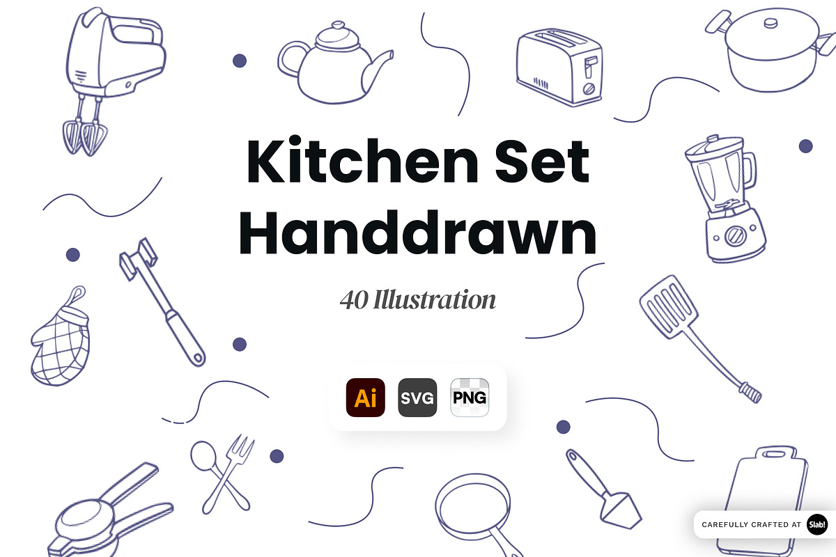 Kitchen Set Handdrawn Illustration, an Object Graphic by SLAB! Design (Photo 1 of 2)