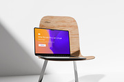 Macbook Pro on Chair Mockup, a Wearable Device Mockup by swsi-studio (Thumbnail 2 of 5)