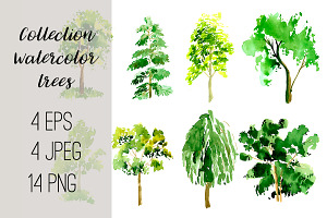 №30 Collection trees watercolor
