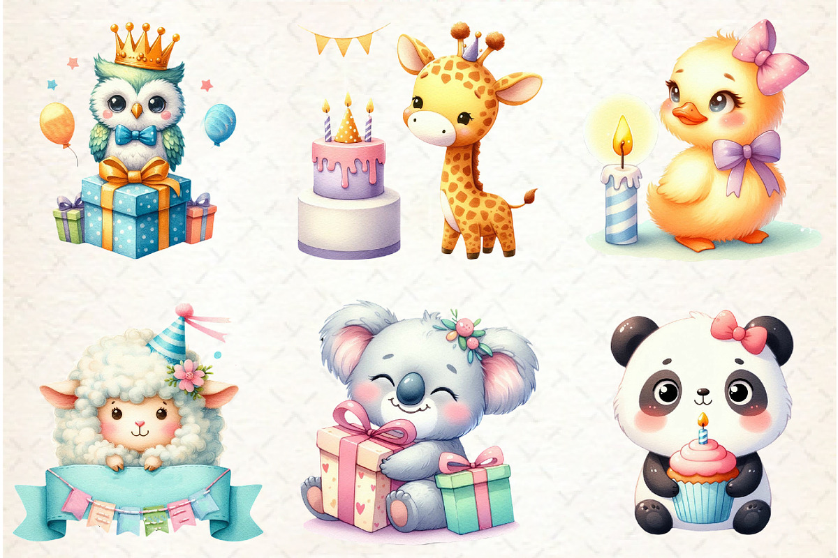 Minimalist Birthday Animal Clipart, an Illustration by Watercolor design (Photo 4 of 4)