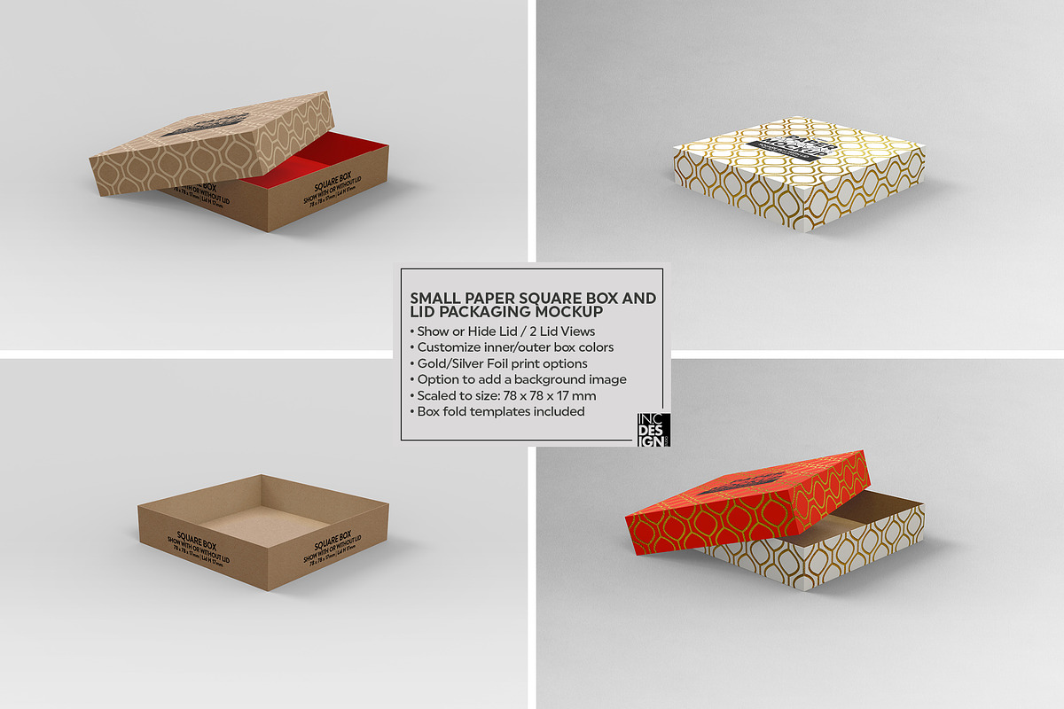 Small Square Paper Box&Lid Mockup, a Cups & Container Mockup by INCDesign (Photo 9 of 10)