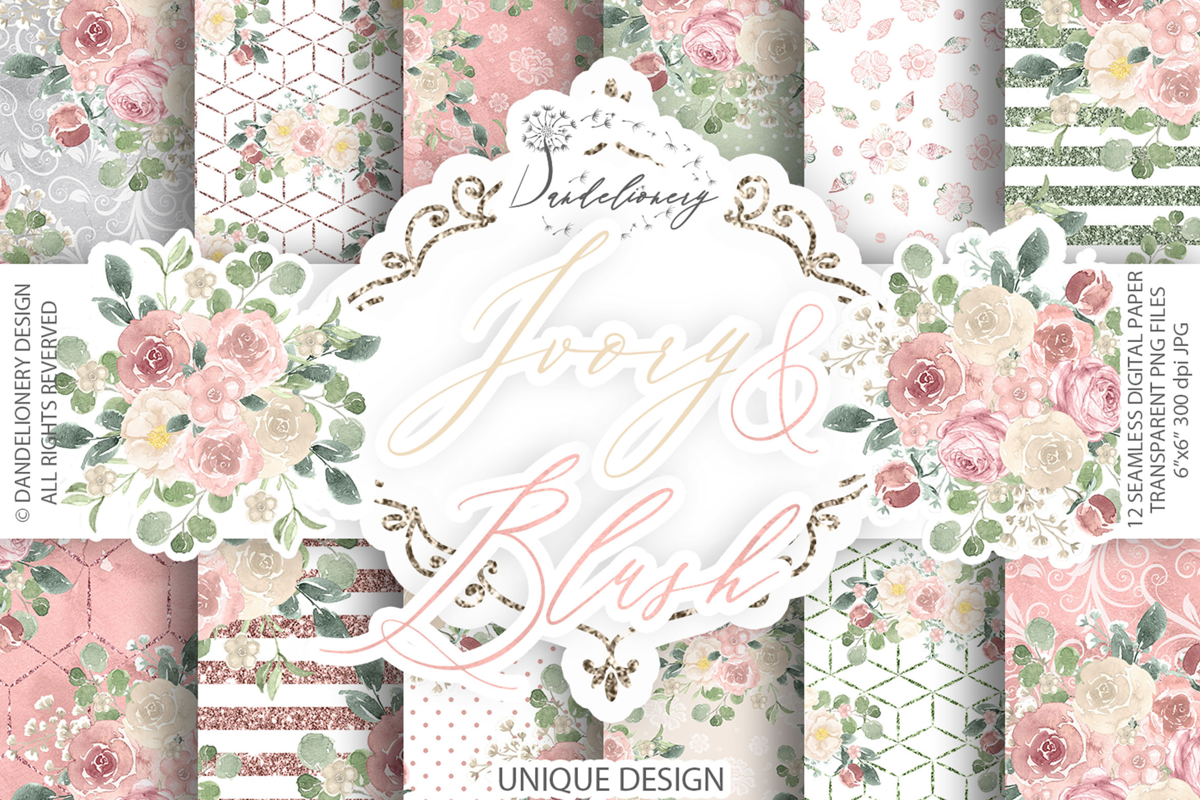 Ivory and Blush digital paper pack, a Pattern Graphic by designloverstudio