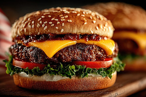 Fourth of July cheeseburger for patriotic barbecue celebration, a Background Photo by José Manuel Gelpi