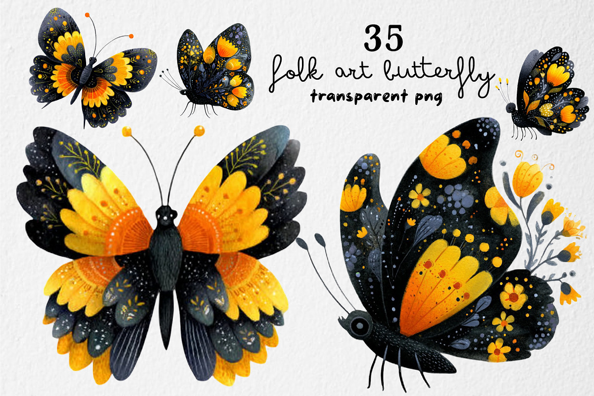 Watercolor Folk Art Butterfly Clipar, an Illustration by Dream Creation (Photo 1 of 4)