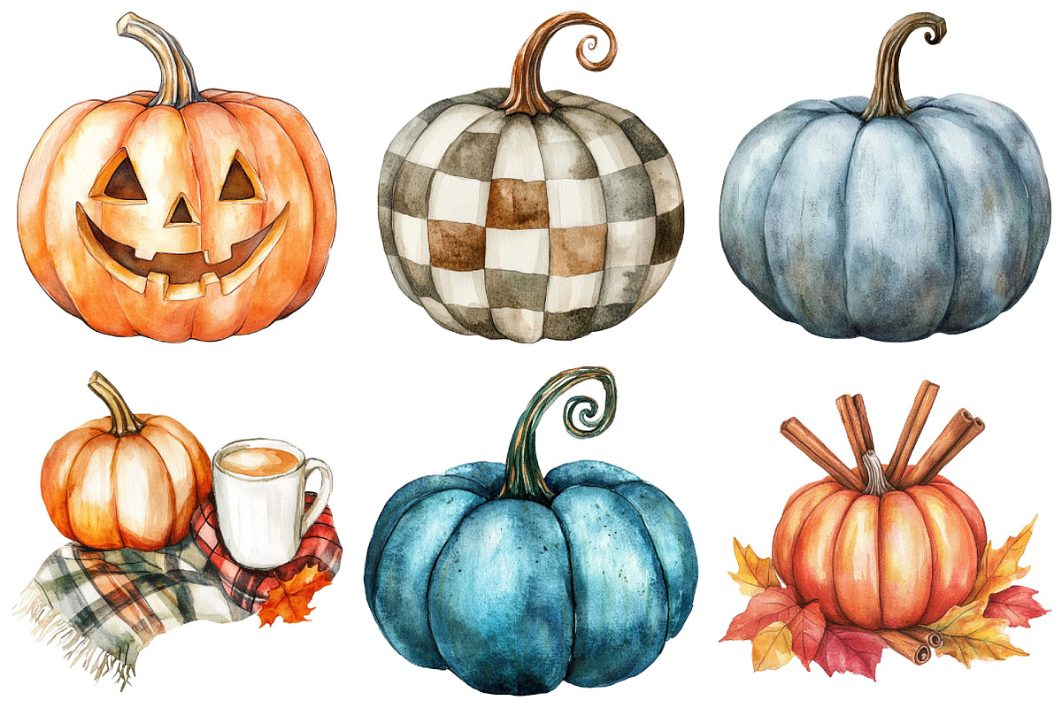 Watercolor Fall Pumpkin Clipart, an Illustration by Craft Nest (Photo 5 of 6)