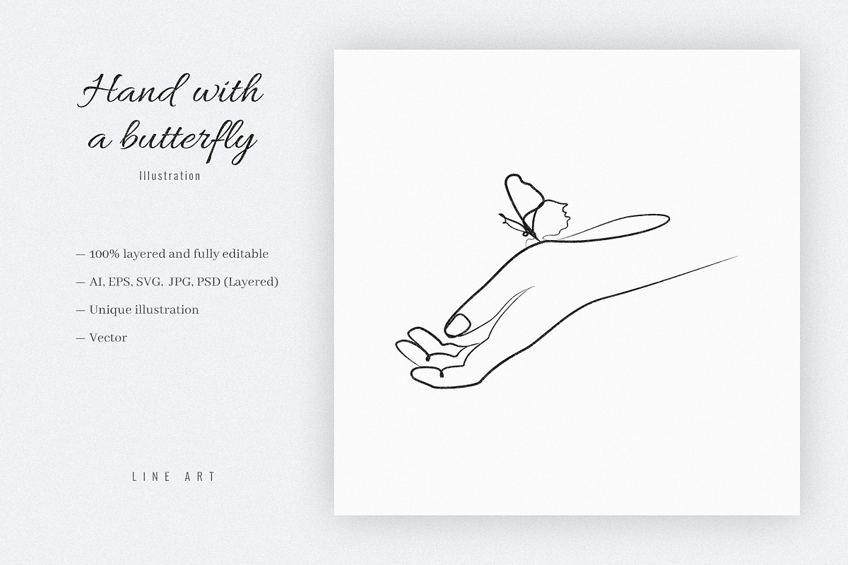 Hand with a butterfly. Line Art, a Decorative Illustration by le-genda