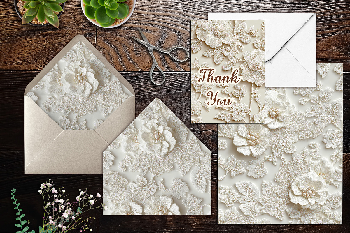 Ivory Floral Lace Scrapbook Paper, a Background Graphic by V Design Creator (Photo 5 of 12)