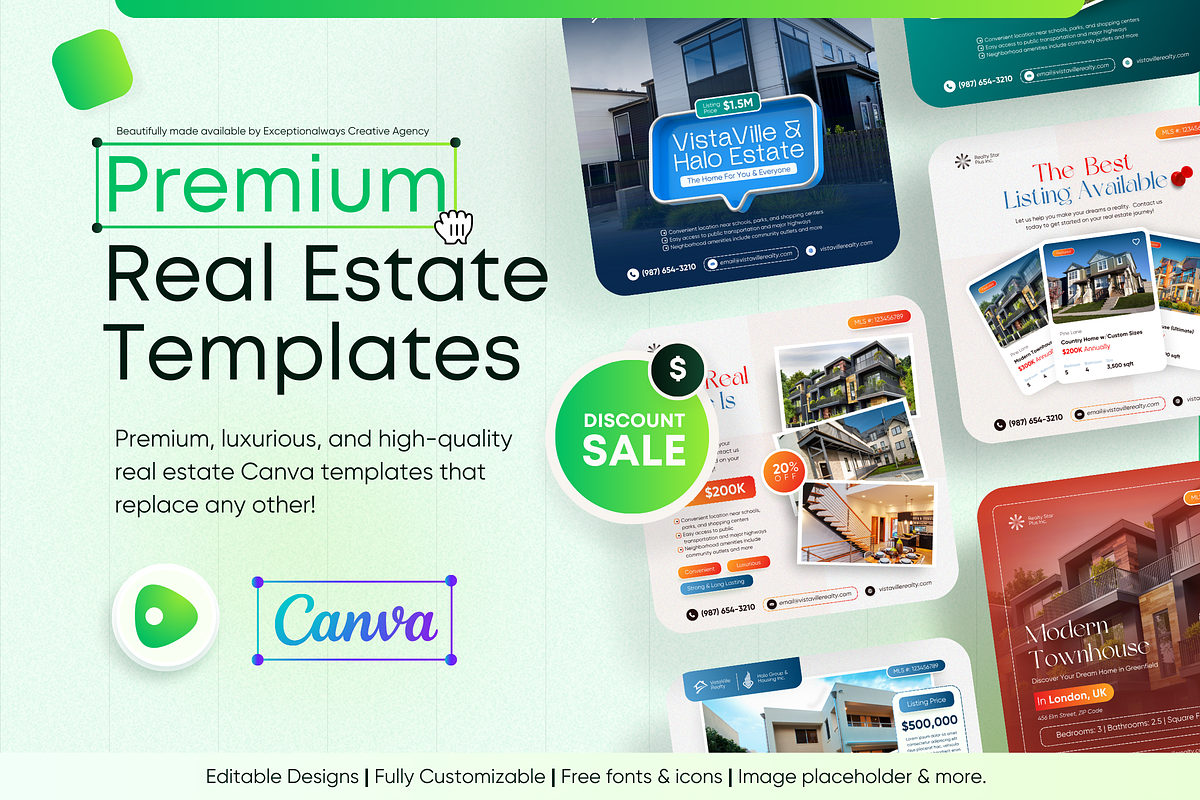 Premium Real Estate Canva Templates, a Social Media Template by Exceptionalways (Photo 1 of 18)
