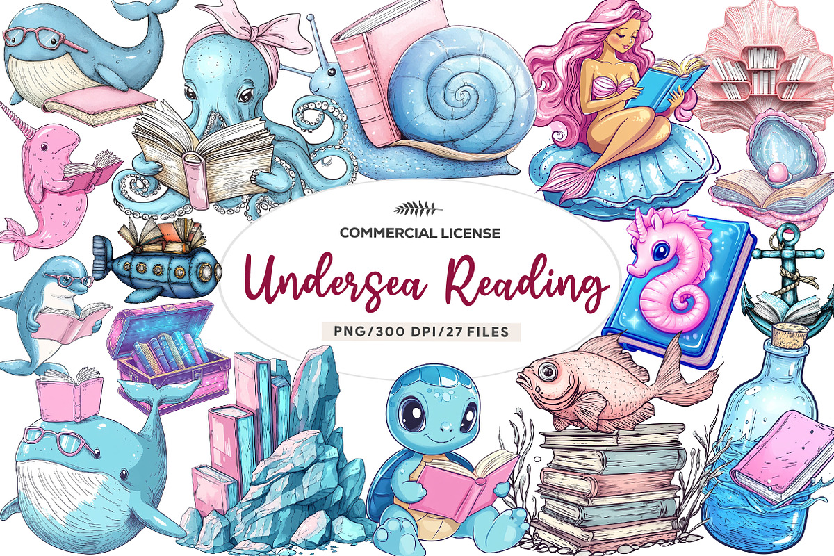 Undersea Reading Clipart, an Illustration by CreationArt (Photo 1 of 9)