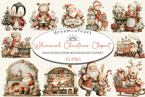 Whimsical Christmas Clipart, an Illustration by DreamCafeArt