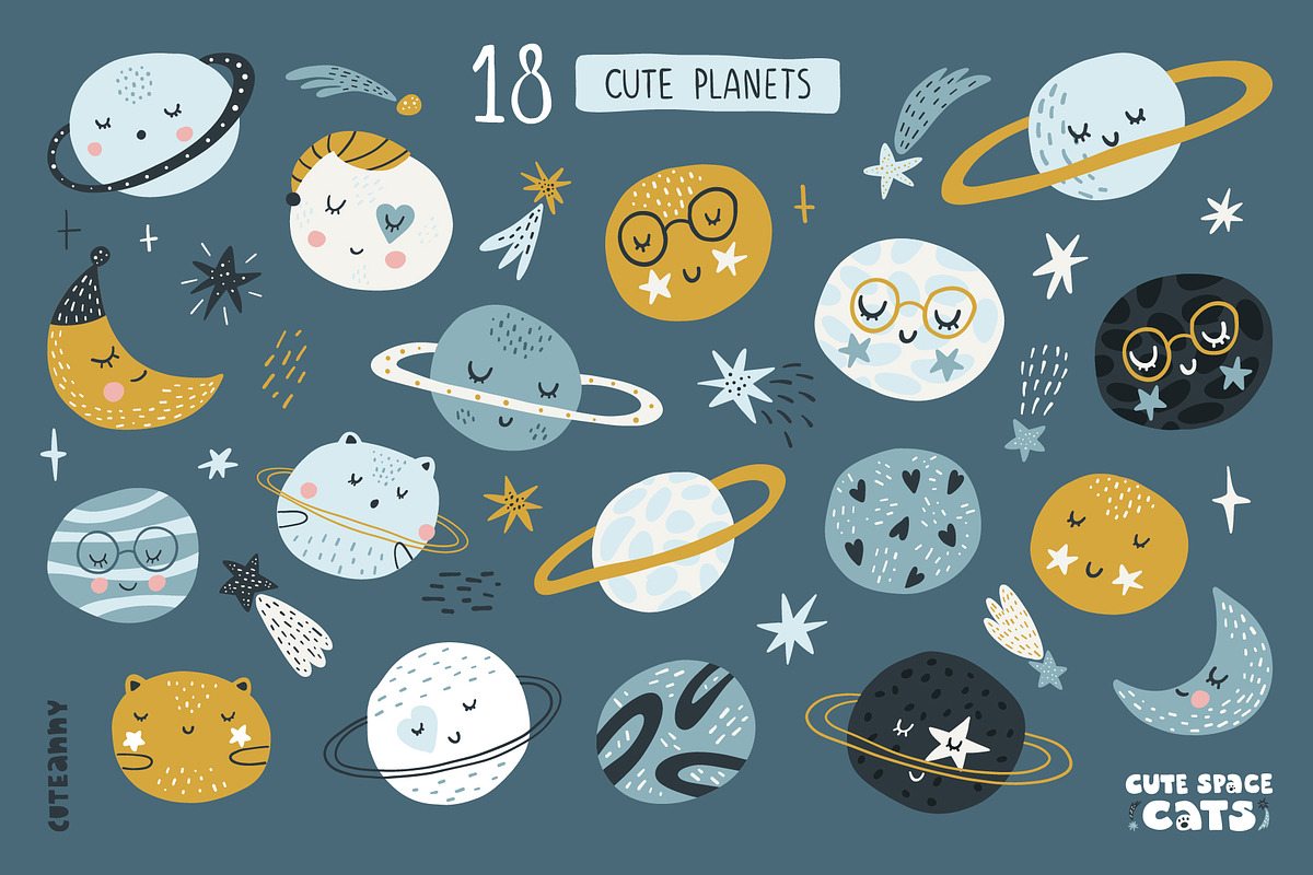 Cute space cats - graphic collection, a Pattern Graphic by Cuteanny Design (Photo 7 of 10)
