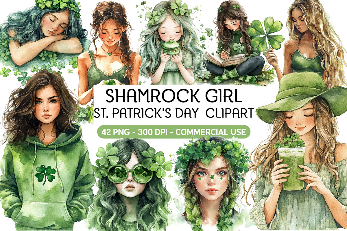 Watercolor Girl St. Patrick's Clipar, an Illustration by Daily.Designs (Photo 1 of 8)