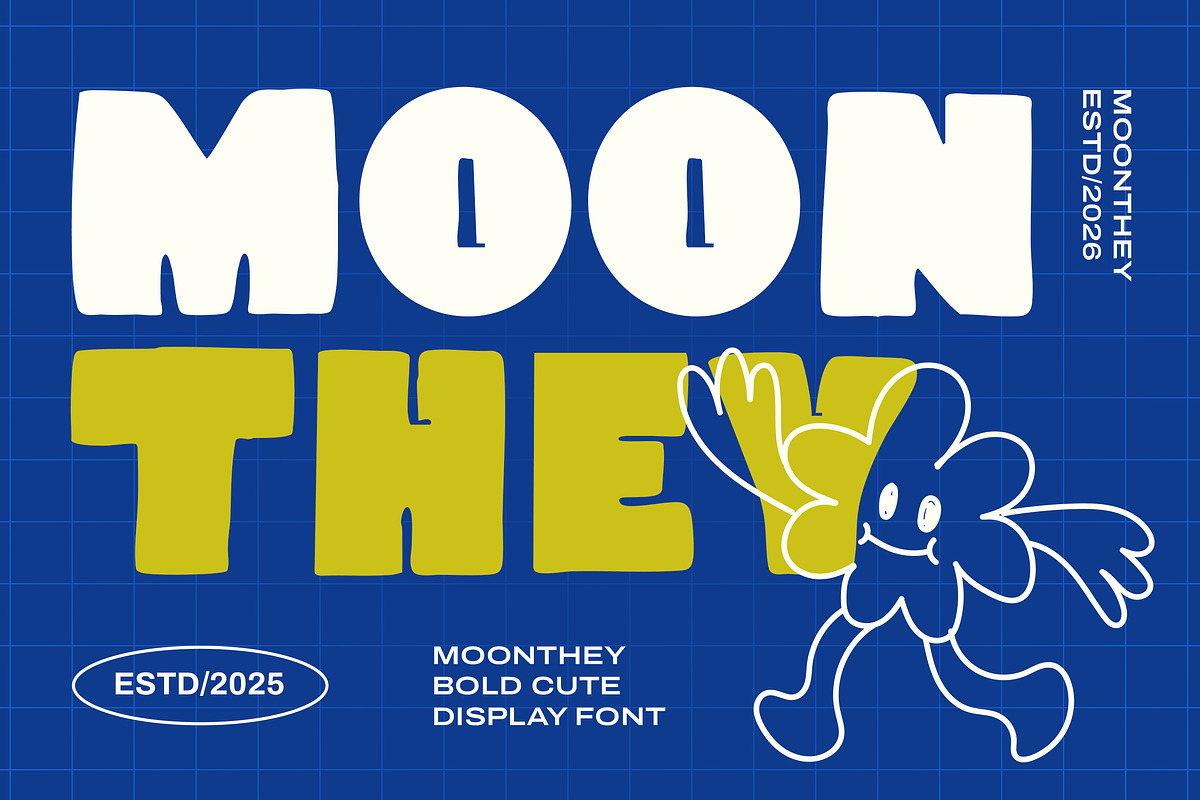 Moonthey – Bold Cute Retro Display F, a Sans Serif Font by kangfont Studio (Photo 1 of 10)