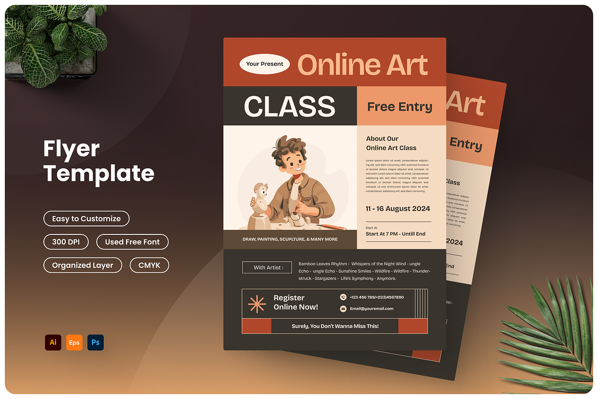 Online Art Class Flyer, a Flyer Template by Annora Studio (Photo 1 of 5)