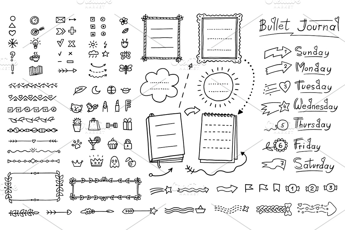Bullet journal doodle set - hand, a Decorative Illustration by Sabelskaya