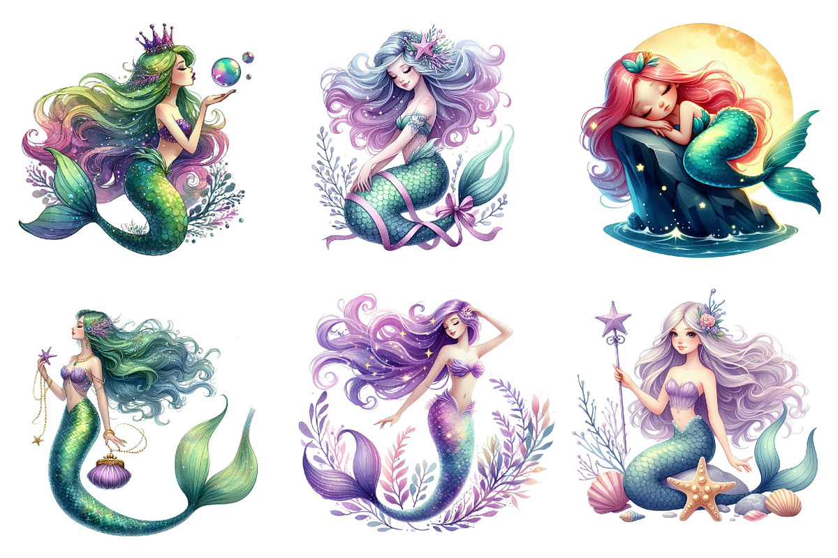 Magical Mermaid Sublimation Clipart, an Illustration by Dream Creation (Photo 4 of 5)