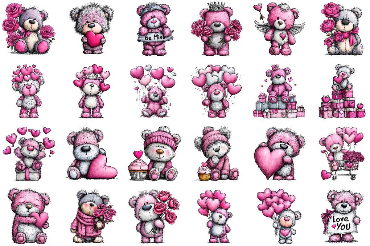 Valentine’s  Teddy Bear Coquette Cli, an Illustration by DreamCafeArt (Photo 3 of 6)