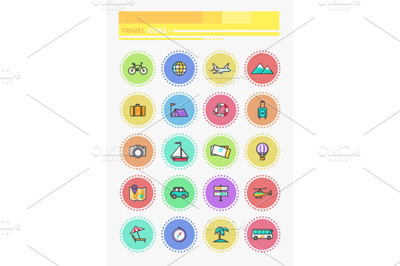 Set Thin Lines Icons Of Traveling