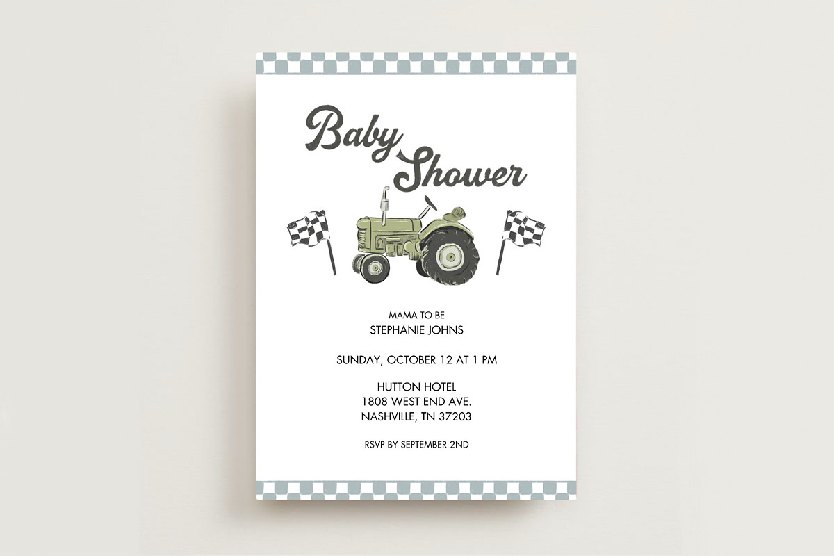 Tractor Baby Boy Invite, a Templates & Theme by Olive & Lu Paper