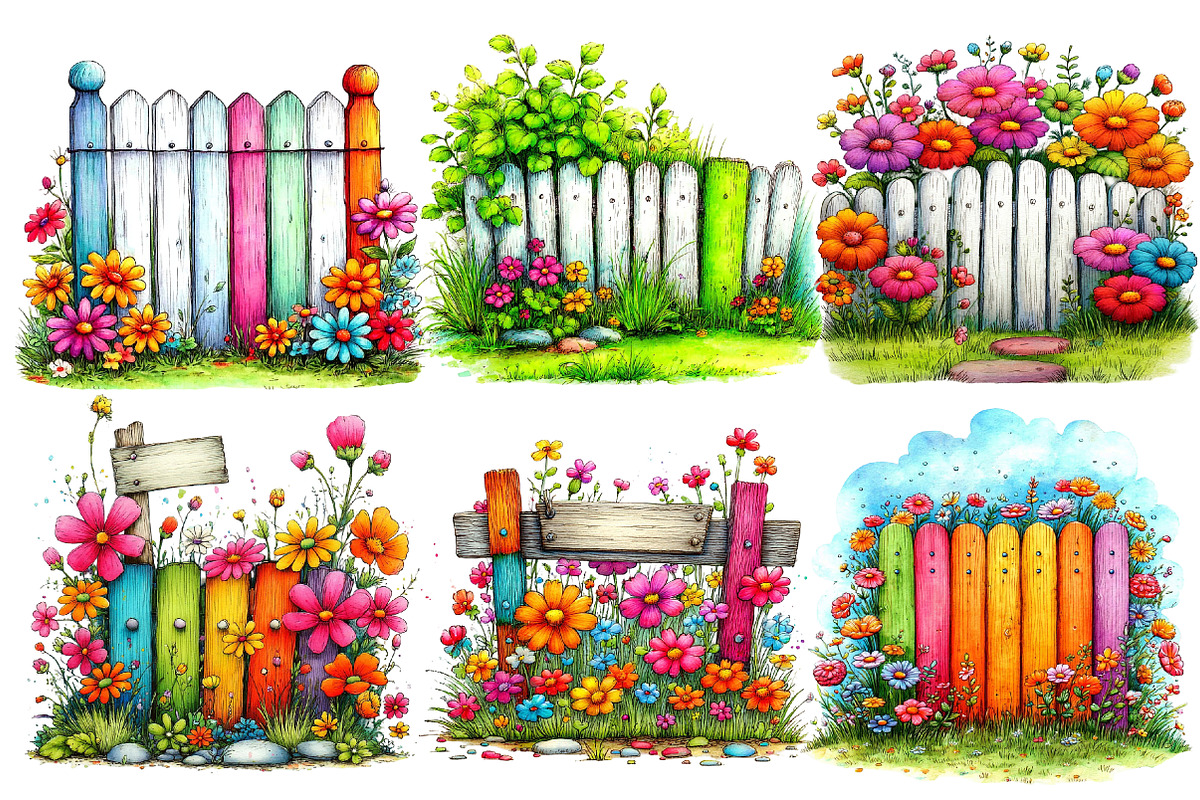 Watercolor Spring Fence Clipart, an Illustration by Designworld (Photo 5 of 5)
