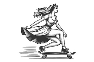 Pin-up Girl Riding Skateboard