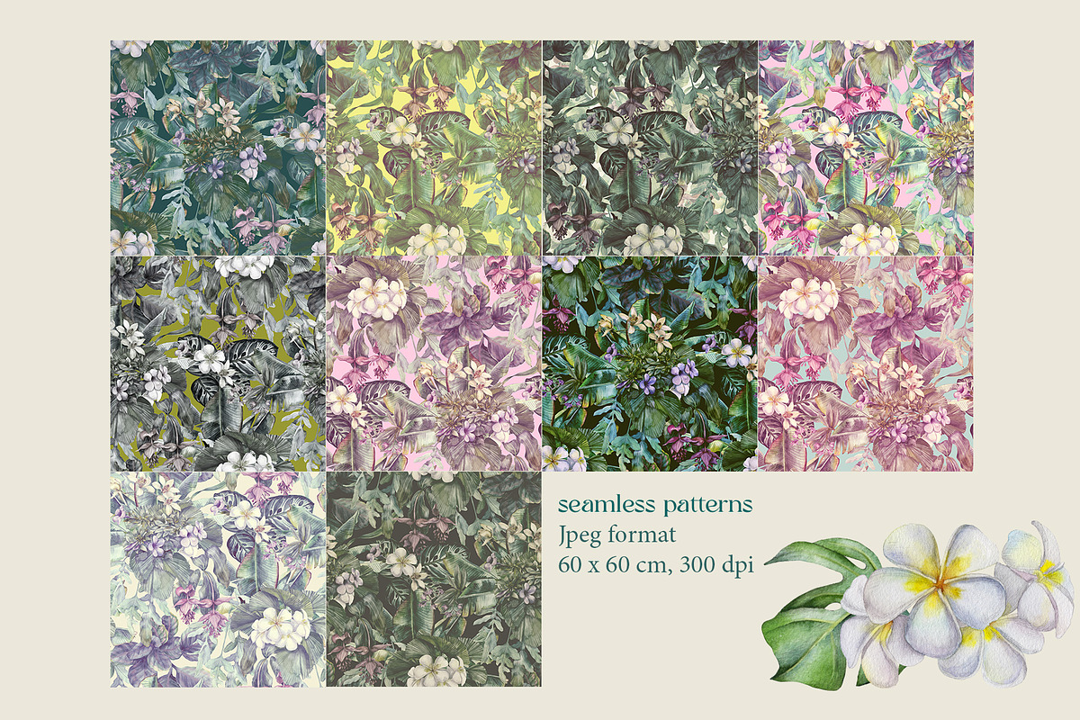 Tropical floral patterns set, a Pattern Graphic by emeraldthue (Photo 11 of 28)