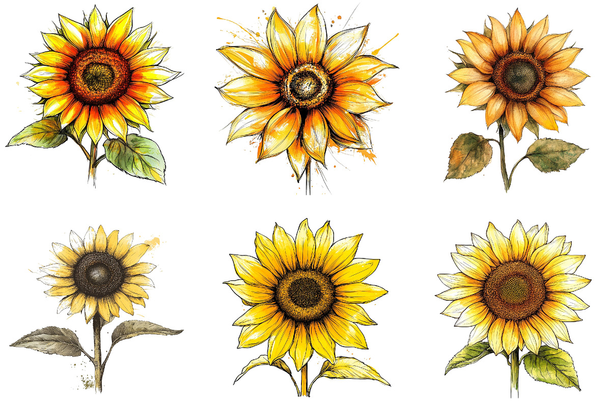 Watercolor Sunflower Bloom Clipart, a Seasonal Illustration by DreamArtGraphic (Photo 2 of 4)