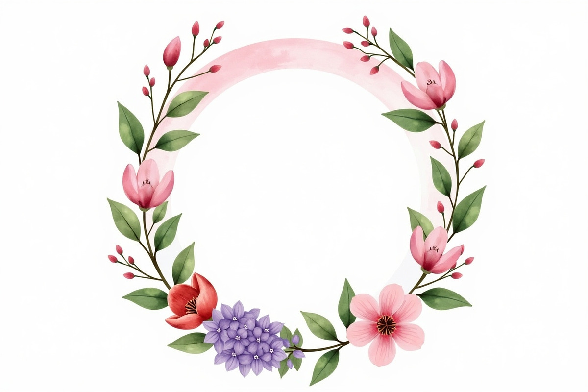 Pink Lavender Floral Wreath Bundle, an Illustration by BIPLOB EXPERT (Photo 2 of 14)