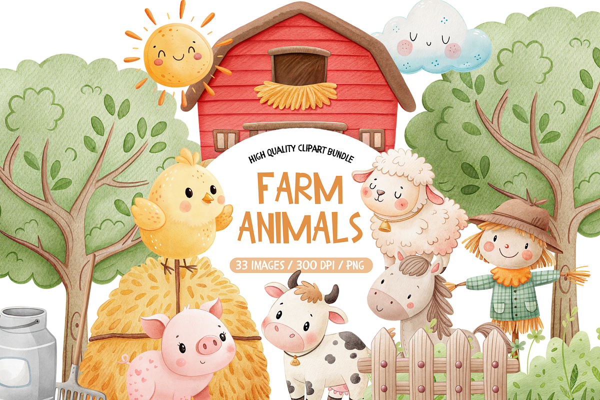 Farmhouse Animals PNG Bundle, an Illustration by TatiMockup (Photo 1 of 5)