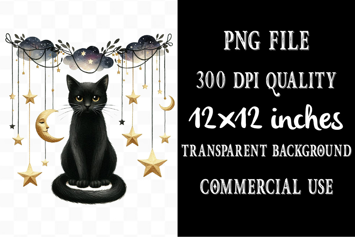 Black Cat Clipart Nursery Baby PNG, an Illustration by Designking (Photo 3 of 4)