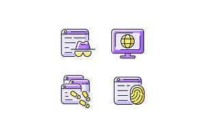 Online Censorship Purple Icons Set