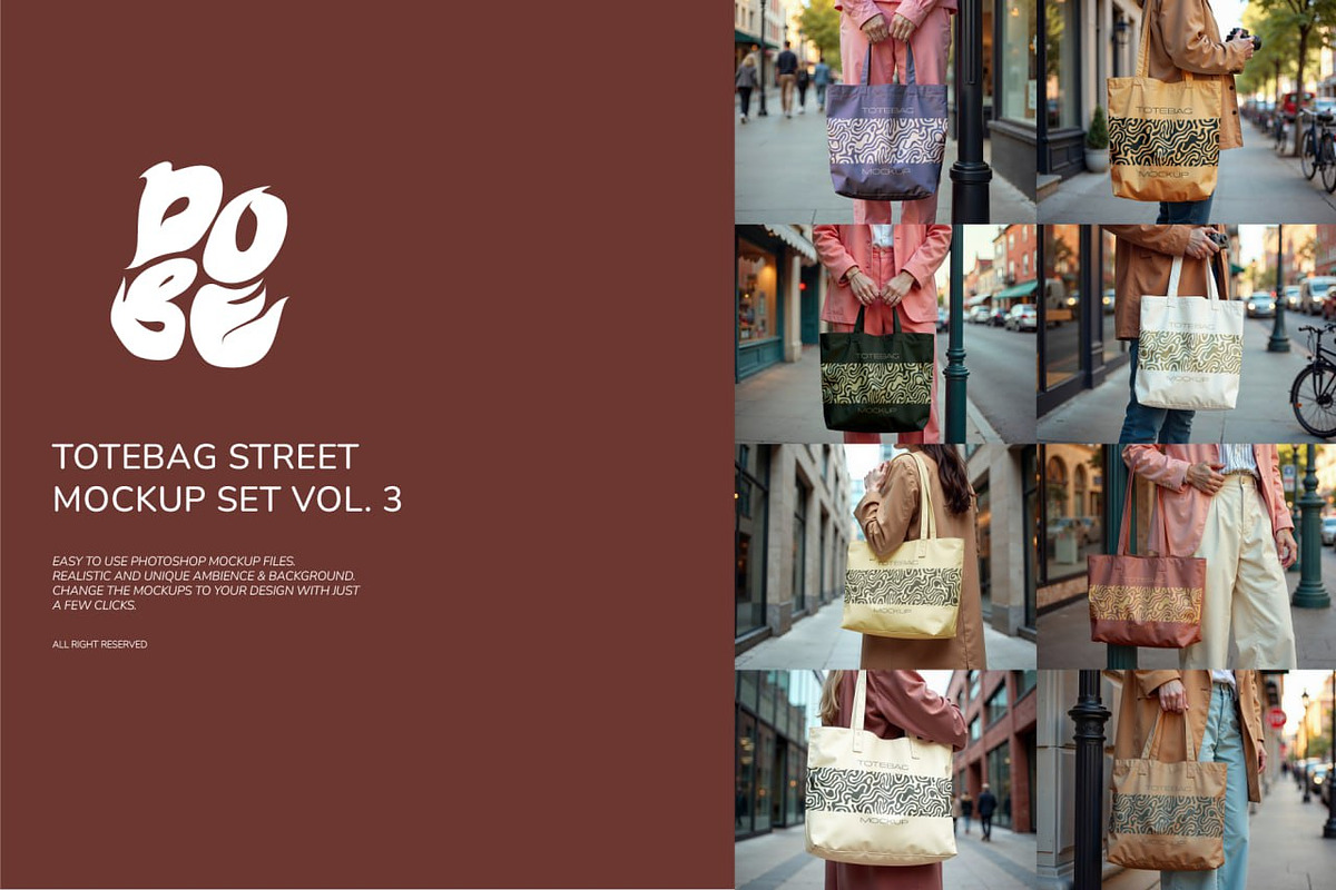 Totebag Street Mockup Set - Vol 3, a Merchandise Mockup by DOBE Studio (Photo 1 of 6)