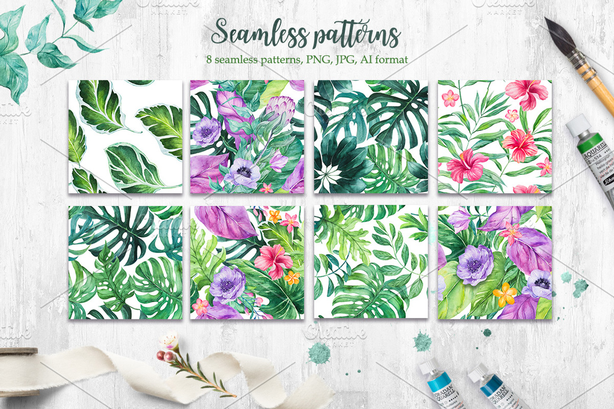 Tropical. Watercolor illustrations., a Decorative Illustration by AlexGreenArt (Photo 7 of 12)