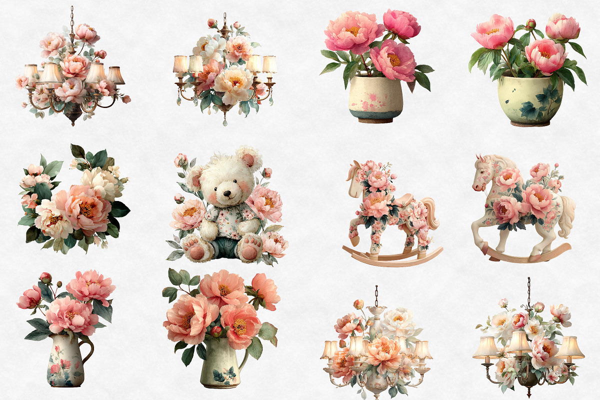 Spring Nursery Peonies Garden Clipar, an Illustration by Designworld (Photo 4 of 5)