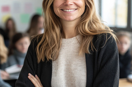 A Smiling Teacher in Classroom, a School & Education Photo by Virgo Studio