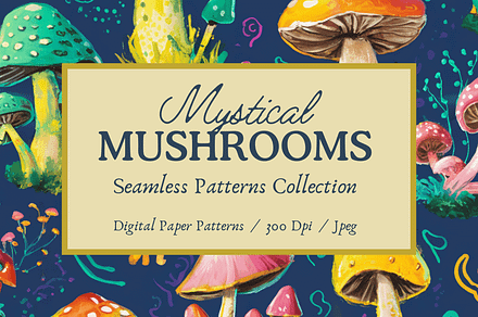 Mystical Mushrooms Seamless Patterns, a Pattern Graphic by Happy Creators Co.