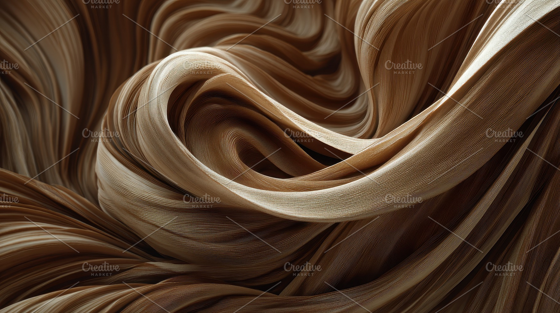 Curved layers of brown fabric flow, a Photo by Pavel_design