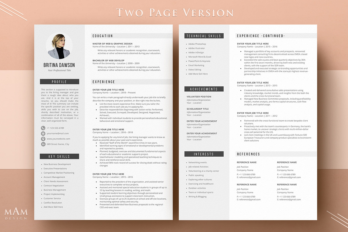 Modern Resume CV Template with photo, a Resume Template by MAM Design (Photo 3 of 10)