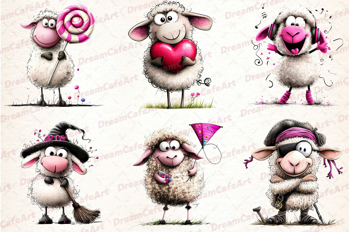 Quirky Sheep Clipart, an Illustration by DreamCafeArt (Photo 3 of 8)