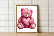 Pink Teddy Bear Clipart, an Illustration by Watercolor design (Thumbnail 5 of 6)