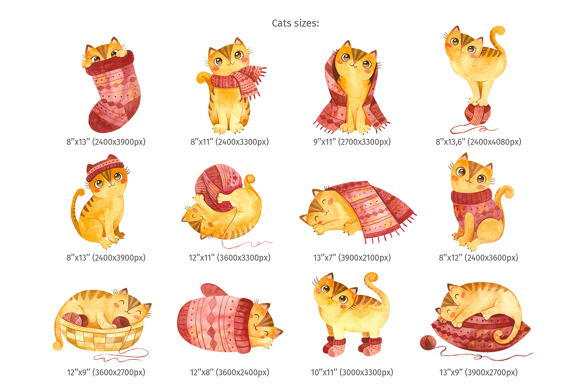 Watercolor Cute Cats and Knitting, an Object Graphic by Valin Malin (Photo 4 of 8)