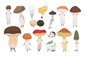 Cartoon forest mushrooms with eyes, an Illustration by Stock-Smart-Start