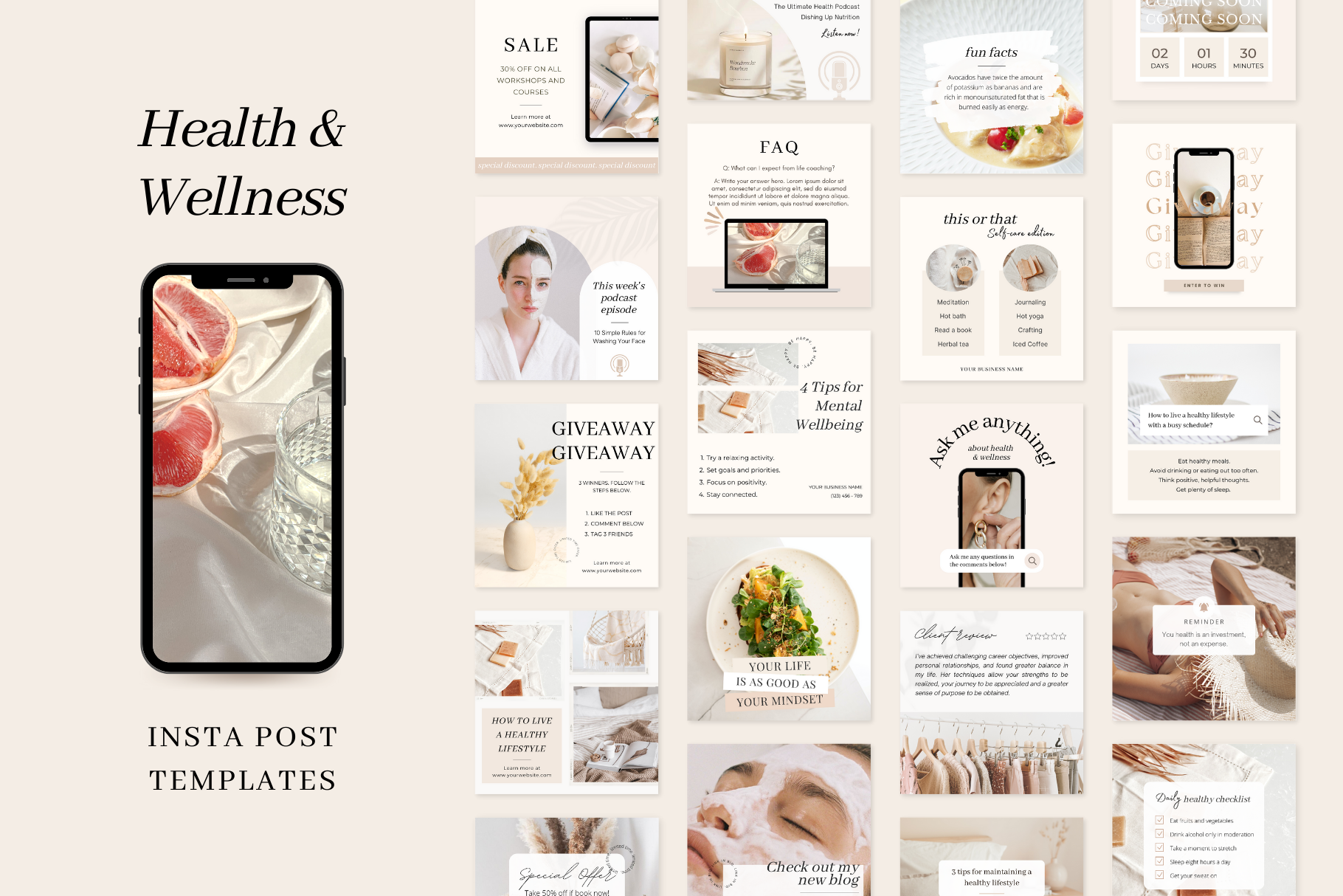 Health Wellness Instagram Templates, a Social Media Template by ShopRShop