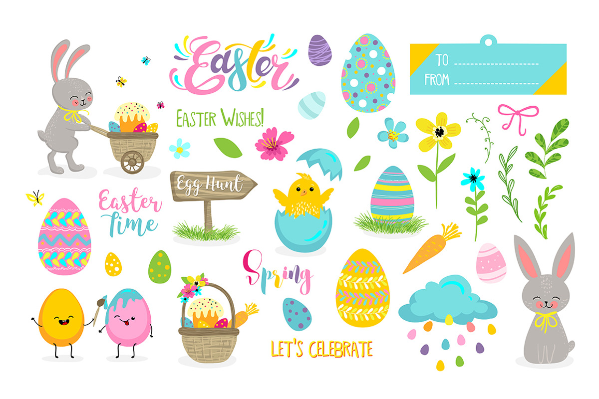 Happy Easter design elements set, an Object Illustration by Marysha Art