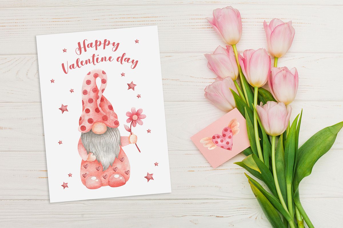 Watercolor Gnomes Valentine's day, a Decorative Illustration by Kira Konoshenko (Photo 8 of 11)