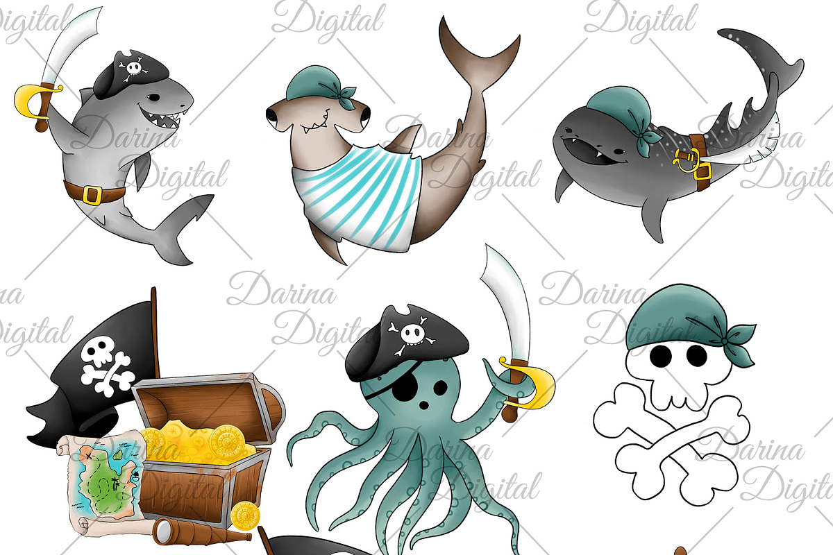 Pirates of the sea clipart, an Illustration by DarinaDigital (Photo 2 of 5)