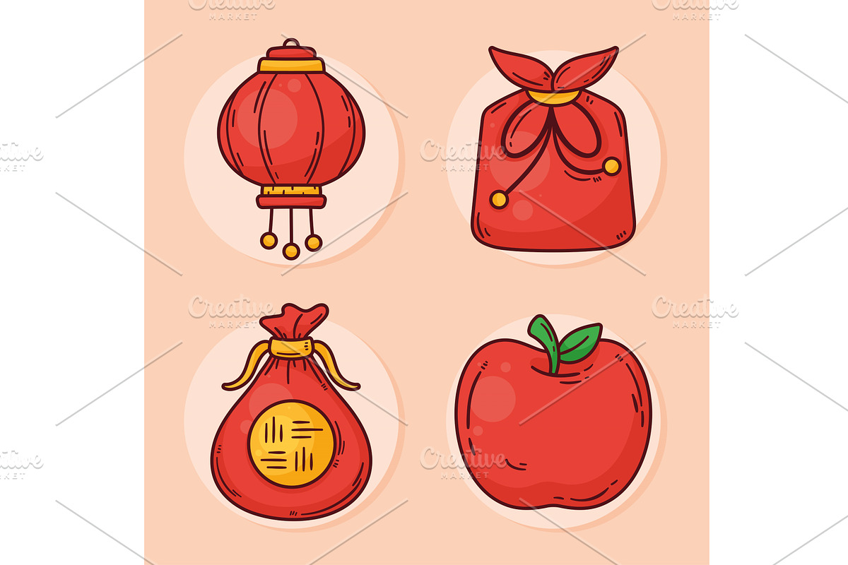 chuseok celebration four icons, an Illustration by studiogstock